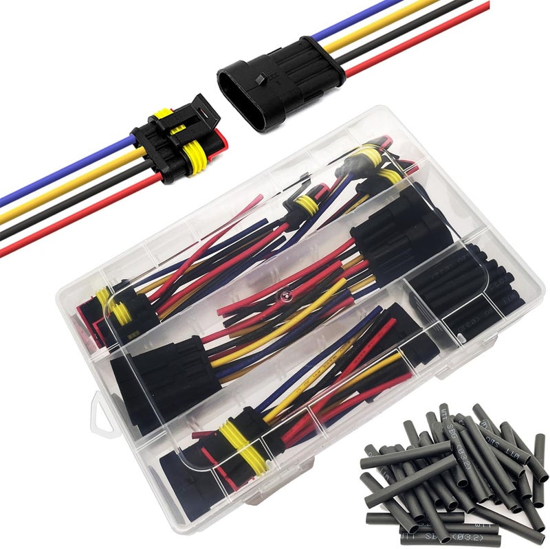 Twippo 6 Kit 16 AWG 4 Pin Connector Car Waterproof Wire Connectors 4 Pin Automotive Electrical Connectors Quick Disconnect 4 Way Wire Terminal Connector Plug and Heat Shrink Tubing Kit - Image 1